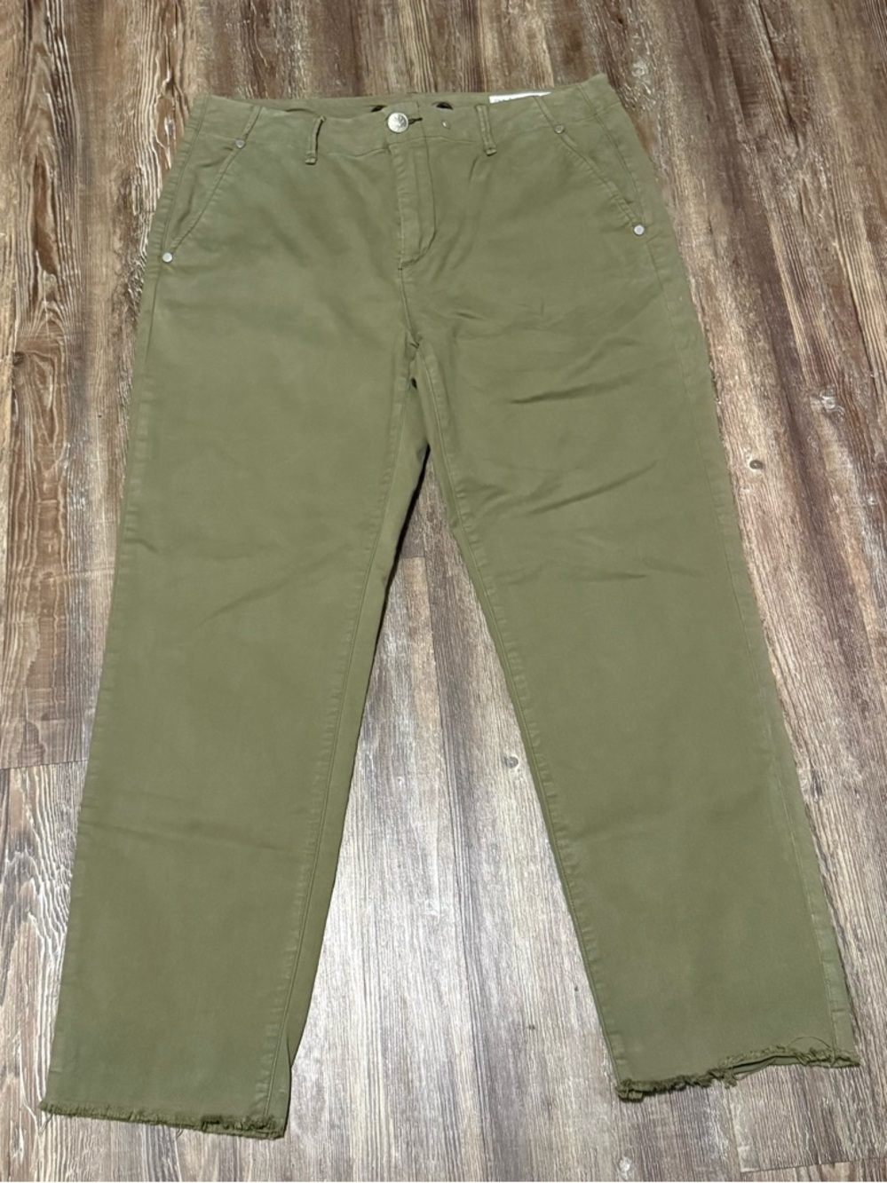 Rag & Bone Twill Pants Women's 28 Olive Green Two Button Utility Pocket Raw Hem